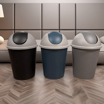 Round Top Swing Lid Trash Can, Suitable For Home & Commercial Use, Living Room, Kitchen, Bedroom, Bathroom, Study, Balcony, Odor-Proof, Waterproof Garbage Bin, Modern Minimalist Large Capacity Paper Basket
