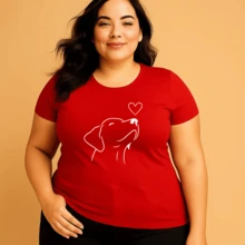 Camiseta Plus Size Feminina Estampada Cristão Academia Cachorro 100% Algodão Premium Manga Curta Verão Blusa Camisa - Vermelho - Visão 1