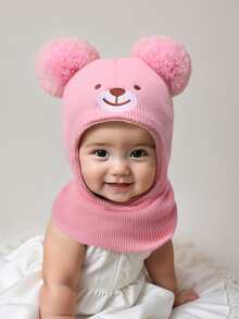 1 Pc 0-8Y Newborn Black Bear Embroidery Balaclava Ski Mask Toddler Beanie Double Balls Baby Girls Boys Beanies Kids Winter Hats Children Knit Warm Bonnet Fitted Baby Needs Accessories - Multicolor - View 18