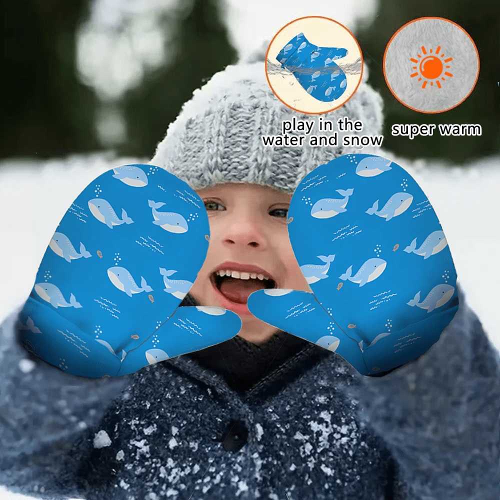Binomata 1 Pair Toddler Boys & Girls Cartoon Waterproof Warm Winter Gloves, M Size For 1-3 Years, L Size For 3-8 Years, Outdoor Snow Ski Mittens - Multicolor - View 1