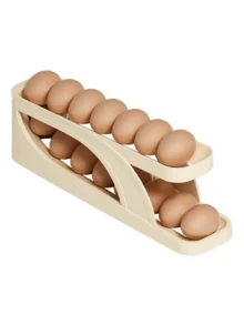 2/4 Tier Stackable Egg Holder Rolling Plastic Organizer Refrigerator Space Saving - Kem Be - Xem 8