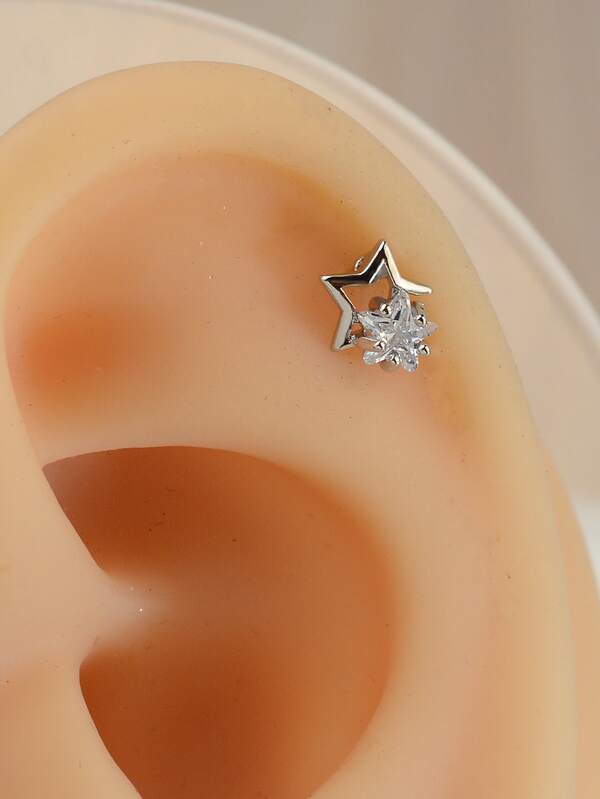 1PC 20G Stainless Steel Screw Flat Back Gold Star Stud Earrings For Women Cubic Zirconia Cartilage Conch Helix Anti Tragus Snug Lobe Rook Ear Piercing Jewelry