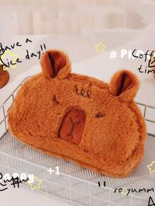 1个水豚毛绒铅笔盒，大容量文具笔盒，可爱毛绒收纳袋，便携式化妆包，柔软毛绒收纳袋 - 彩色 - 查看 7