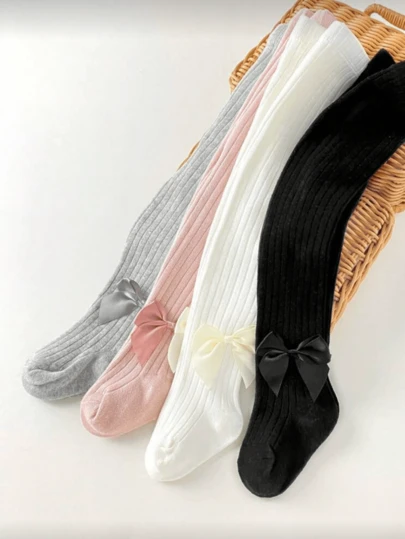 1/4 件套女童连裤袜、纯色女童短裤、漂亮女童校袜、女童蝴蝶结袜子，非常适合上学、跳舞和玩耍。