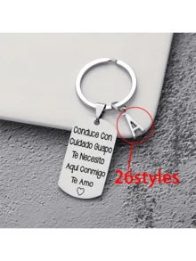 1 件西班牙风格雕刻不锈钢钥匙扣，送给丈夫或男朋友的浪漫礼物，汽车配件包饰，学院风字母可爱哥特 Y2k