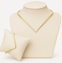 Organic V-Necklace Choker And Bracelet - Adjustable - Gold And Silver - Fashion Accessory - Gold - View 6