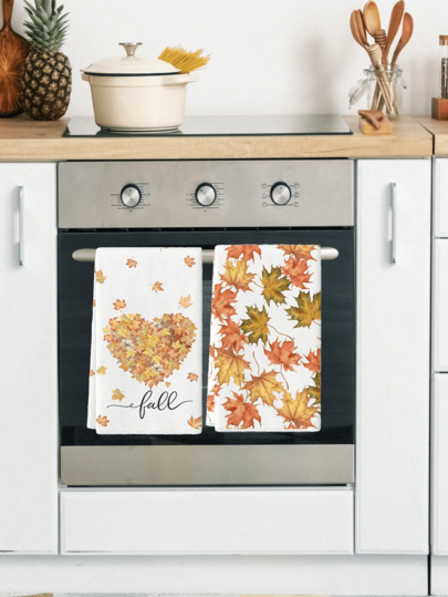 2pcs Minimalist Autumn Pumpkin Pattern Kitchen Towels, Soft Polyester Material Dish Cloths, Suitable For Kitchen Decor, Cleaning, Holiday Party Decoration, Kitchen & Bathroom Essentials, Home Decor, Housewarming Gift