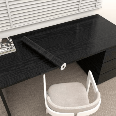 1 Roll Of Black Wood Grain Textured Wallpaper, Self-Adhesive, Easy To Peel, Contact Paper, Very Suitable For Bedroom, Living Room, School Dormitory Walls, Home Decoration, Wall Stickers. Also Suitable For Kitchen Alcoves, Cabinets, Furniture Renovation DIY Friendly, Easy To Install, Removable Vinyl Wallpaper.
