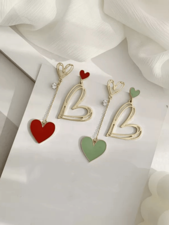 1 Pair Valentine's Day Zinc Alloy Heart Shaped Dangle Asymmetric Earrings Valentines,Mom,Mother,Mother's Day,Gift