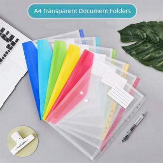 6 个 A4 透明塑料打孔口袋，带纽扣封口，适用于家庭办公室和学校文件 11 孔活页夹信封文件夹整理器