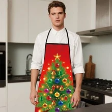 1 șorț de Crăciun mărime mare - șorț de bucătărie, model strălucitor de brad de Crăciun roșu și auriu, șorț de bucătar din poliester durabil, potrivit pentru bărbați și femei, cadou ideal de Crăciun, pentru copt, petreceri de sărbători - ușor de curățat și durabil - perfect pentru bucătarii de acasă și pentru utilizarea în bucătăria de sărbători (roșu/auriu/negru) - cadou ideal