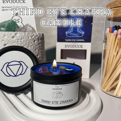 Candela profumata alla salvia e incenso da 3 once della serie Chakra Evoduck, per il terzo occhio, per meditazione, yoga, spa, camera da letto, ufficio, decorazione domestica e da scrivania, compleanni, Natale, Capodanno, regalo unisex, bomboniera e piccolo regalo, con scheda guida