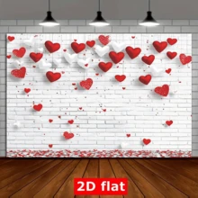 2D 平面情人节派对横幅墙面背景，多用途派对横幅，心形气球和礼物。可打印摄影背景，节日假日圣诞节婚礼餐桌装饰，无需电源 - 白色 - 查看 4