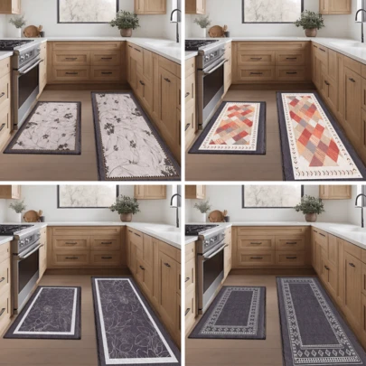 1pc Vintage Floral Geometric Pattern Printed Rug, Faux Wool Mat - Highly Absorbent, Easy To Clean, Suitable For Home Decor, Farmhouse, Entryway, Indoor, Room, Kitchen, Dining Room, Small Office/Home Office, Sink, Laundry Room, Doormat, Kitchen Mat, Non-Slip Mat