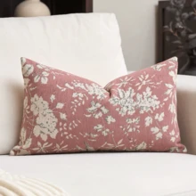 1 件套雪尼尔提花复古中世纪风格装饰抱枕套，方形沙发垫套，适合客厅、卧室、农舍，也适合作为礼物 - 粉色 - 查看 23