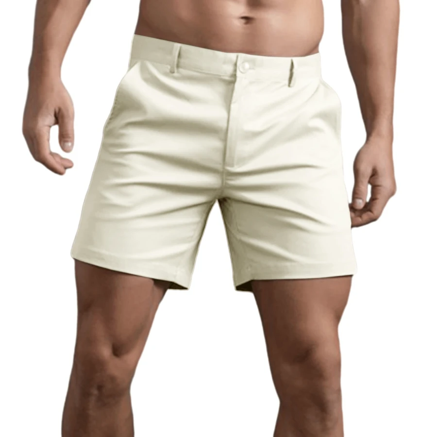 GS SNOWING Men's Chino Shorts 6 Inch Slim Fit Shorts Cotton Stretch Casual Shorts Summer Flat Front Shorts - 白色 - 查看 1