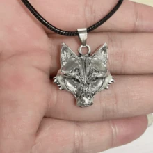 1 pieza Colgante de collar con cabeza de lobo estilo vikingo retro, accesorio de joyería de moda y único, regalo de fiesta para mujeres - Plata antigua - Ver 3