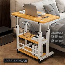 1pc Adjustable Height Sofa Side Table, Adjustable Bedside Table, 3 Tier Shelves Overbed Table With 360° Swivel Wheels 23.6-35.4in Height Adjustable Mobile Laptop Table Standing Rolling Bedside Table For Home Living Room Bedroom - 木紋 - 查看 13