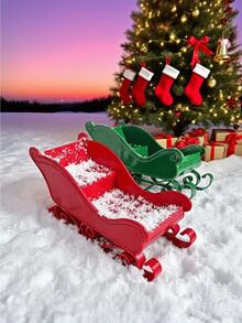 1 pièce Décoration de Noël, Traîneau d'hiver Boîte de rangement pour bonbons, Porte-bonbons, Décorations de fête de Noël et du Nouvel An, Cheminée, Décorations de fête en plastique pour le bureau/la maison, Ornements de fête d'intérieur/extérieur, Thème hivernal classique, Décoration d'intérieur