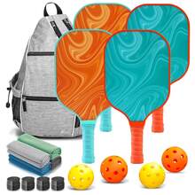 Pickleball Schläger Set - 4 Fiberglas Schläger mit Wabenkern, 4 Bälle, 4 Griffe, 4 Handtücher & Tragetasche - Starter Set für Innen- und Außenbereich für Anfänger & Familien