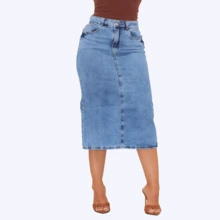 Women's Long Midi Jeans Skirt Evangelical High Waist Simple Elegant - 藍色 - 查看 10
