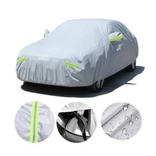 Funda impermeable para coche de 4,9 m con tiras reflectantes integradas, protección solar y contra el polvo, protección integral. - Plateado - Ver 1