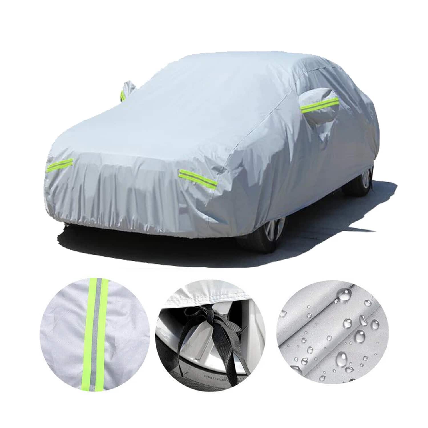 Funda impermeable para coche de 4,9 m con tiras reflectantes integradas, protección solar y contra el polvo, protección integral. - Plateado - Ver 1