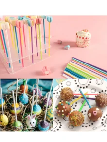 100 buah Stik Lolipop Warna-warni, Stik Kue Pop Kertas 6 Inci, Stik Kue Pop Plastik yang Dapat Digunakan Kembali, Cocok untuk Permen, Cokelat, dan Kue Kering - MultiWarna - View 3