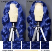 Blue Body Wave Human Hair Wigs Natural Looking 13x6 HD Lace Front Wigs Human Hair Blue Wig Human Hair Royal Blue Water Wave Wigs For Cosplay And Halloween Party Use 180 Density - 藍色 - 查看 6