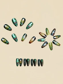 Unhas de Natal, Unhas Postiças Amendoadas, Unhas Fofas, Unhas de Papai Noel, Floco de Neve, Homem de Gengibre, Unhas Postiças de Outono, Unhas Postiças, Unhas Azuis