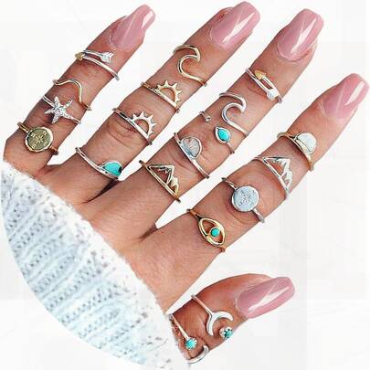 Vintage Black Knuckle Rings Set For Women, Boho Butterfly Snake Stackable Finger Rings, Silver Gold Midi Rings Pack