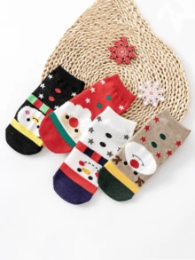 1/10 Pairs Women's Random Christmas & Holiday Cartoon Cute Ankle Socks - Multicolor - View 4