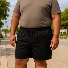 Suffix Men's Plus Size Linen Shorts Casual Elastic Waist With Pockets Comfortable Beach And Leisure - 黑色 - 查看 9