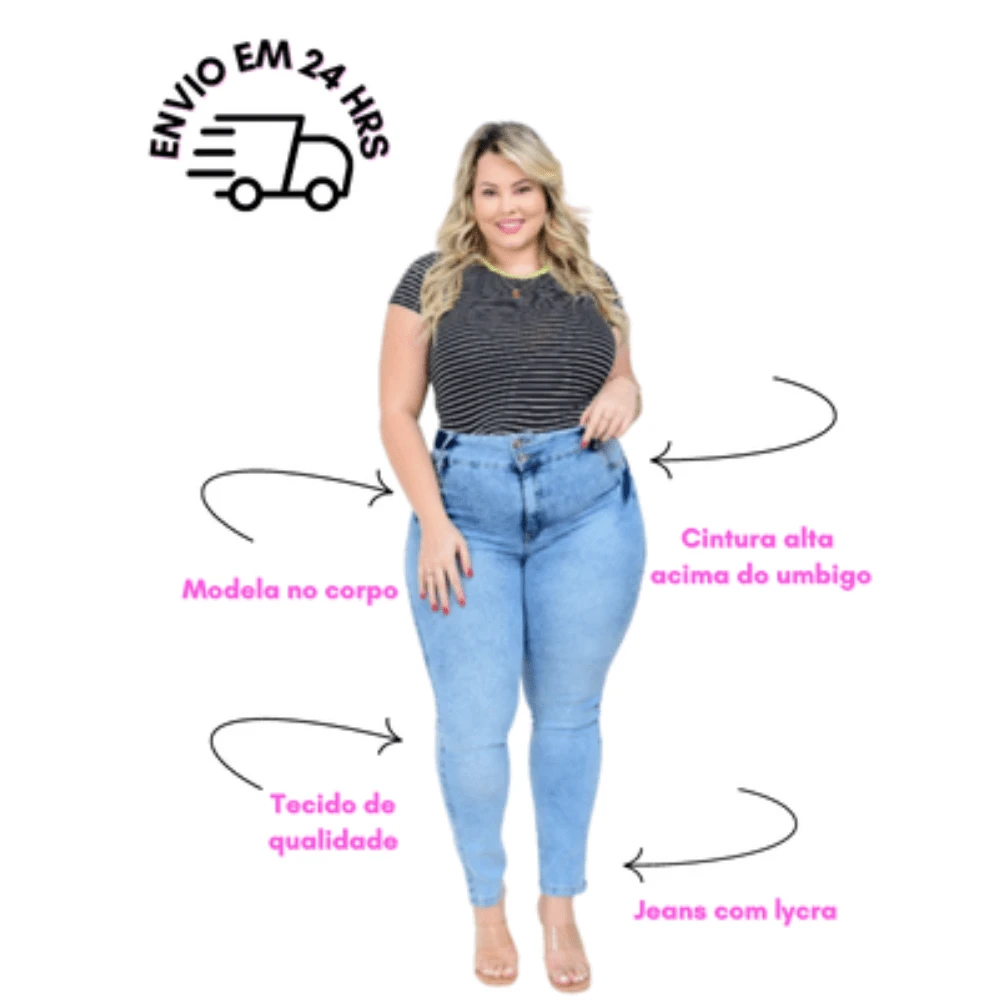 Women's Plus Size Jeans High Waist With Elastane Blue - 0498 - View 1