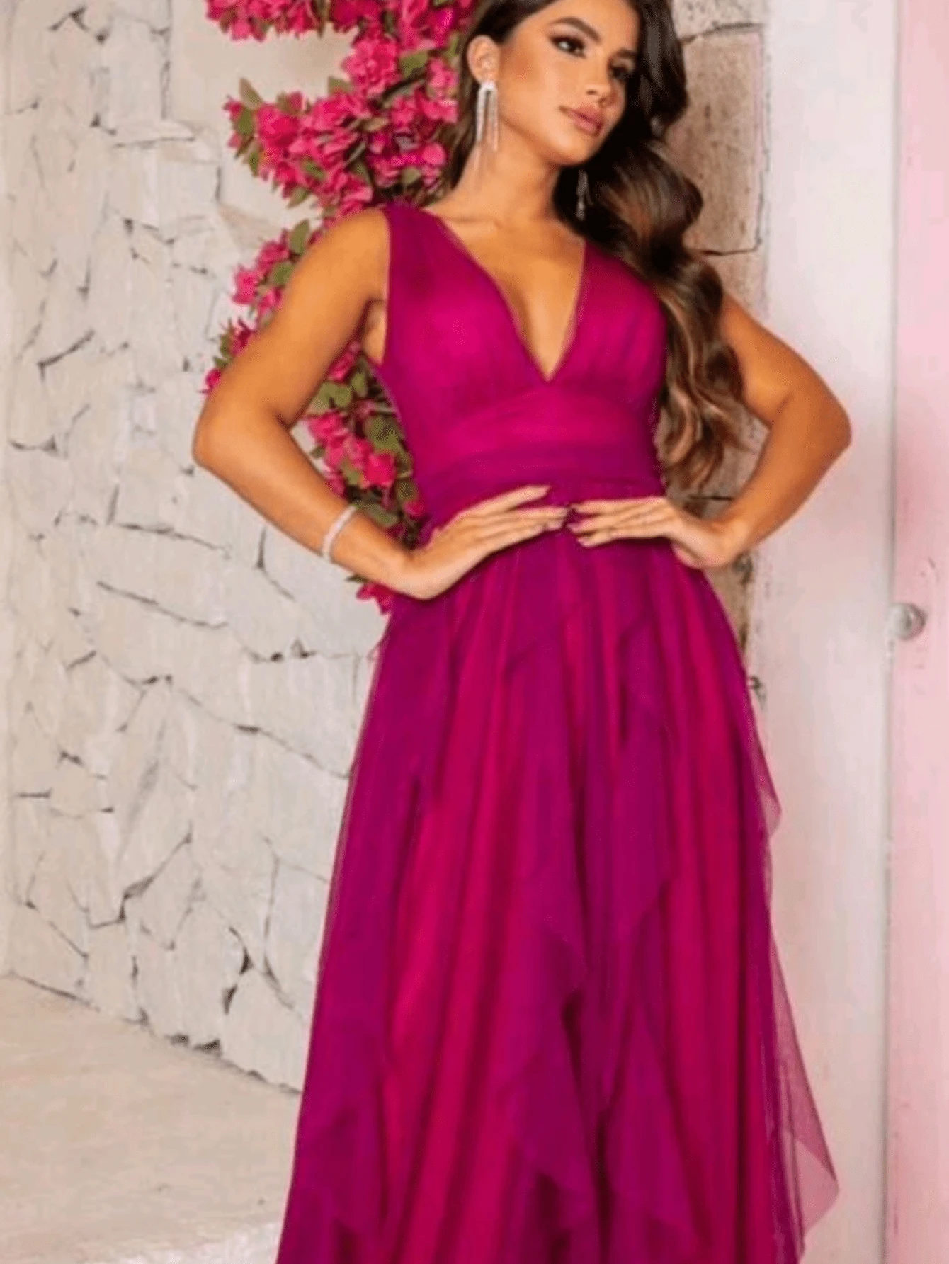 Women's Dress For Bridesmaid, Graduation, Wedding, Guest - 玫紅色 - 查看 1