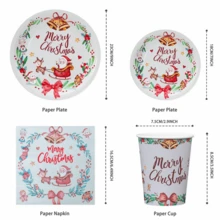 10pcs/25pcs Christmas Theme Disposable Tableware Set, 7"/9" Green Leaf & Bell Merry Christmas Disposable Paper Plates Party Supplies, Happy Birthday Disposable Plates Cups And Napkins, Party Decorations, Disposable Party, Birthday Party Gathering, Gift Party, Celebration Decorations - Multicolor - View 2