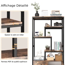 5-stöckiges Bücherregal mit LED-Beleuchtung | Aufbewahrungsmöbel mit Tür und 2 Schubladen | Metallrahmen | Braun und Schwarz