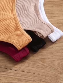 Kit 7 Comfortable Ribbed Fabric Thong Panties Fashion Imported Shaping - 彩色 - 查看 2