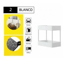 Carrito Organizador Multiusos de 2 Niveles para Cocina, Baño y Oficina, Estantería Desmontable con Ruedas y Cajones para Almacenamiento y Optimización de Espacios Pequeños. - Blanco - Ver 2