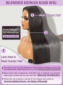 Luxangeles Straight Hair V Part Wig Blended Human Hair 200% Density 34Inches Upgrade Brazilian Glueless Non Lace Front Blended Wigs Full Machine Made Wigs For Women Blended Human Hair Head Clip In Half Wig Daily School Use - Natural Black - 查看 11