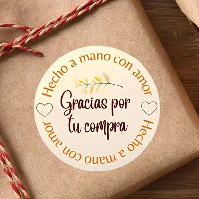 6/12/30/60 unidades Pegatinas redondas con la frase "Gracias" en español - Hechas a mano, Diseño de Gracias por tu compra, Colores surtidos, Perfectas para envolver regalos y uso comercial | Diseños de pegatinas elegantes | Suministros de embalaje duraderos