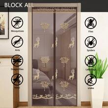 FTCBJJA Magnetic Screen Doors, Fit For Door:38"X82", Heavy Duty Curtain Keeps Bugs Out, Hands Free, Mesh Partition- Pet And Kid Friendly-Embroidered Fortune Deer - màu nâu - Xem 3