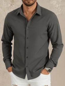 Camisa hombre  IMAPALA manga larga casual elegante con botones y cuello clásico SLIM FIT | camisa hombre, camisa manga larga, camisa elegante, camisa casual, camisa botones, camisa cuello clásico, camisa moderna, camisa versátil, camisa ligera, camisa formal hombre - Gris - Ver 3