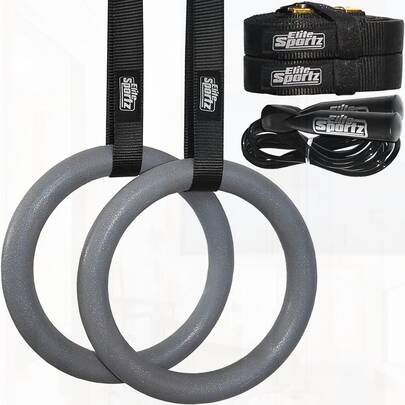 Exercise Ring Set For Total Body Strength Training & Pull Ups - 2 Non Slip  Rings For Gymnastic & Indoor Workout (Kids & Adults) With Secure Buckles & Straps
