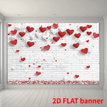 2D 平面情人节派对横幅墙面背景，多用途派对横幅，心形气球和礼物。可打印摄影背景，节日假日圣诞节婚礼餐桌装饰，无需电源 - 白色 - 查看 3