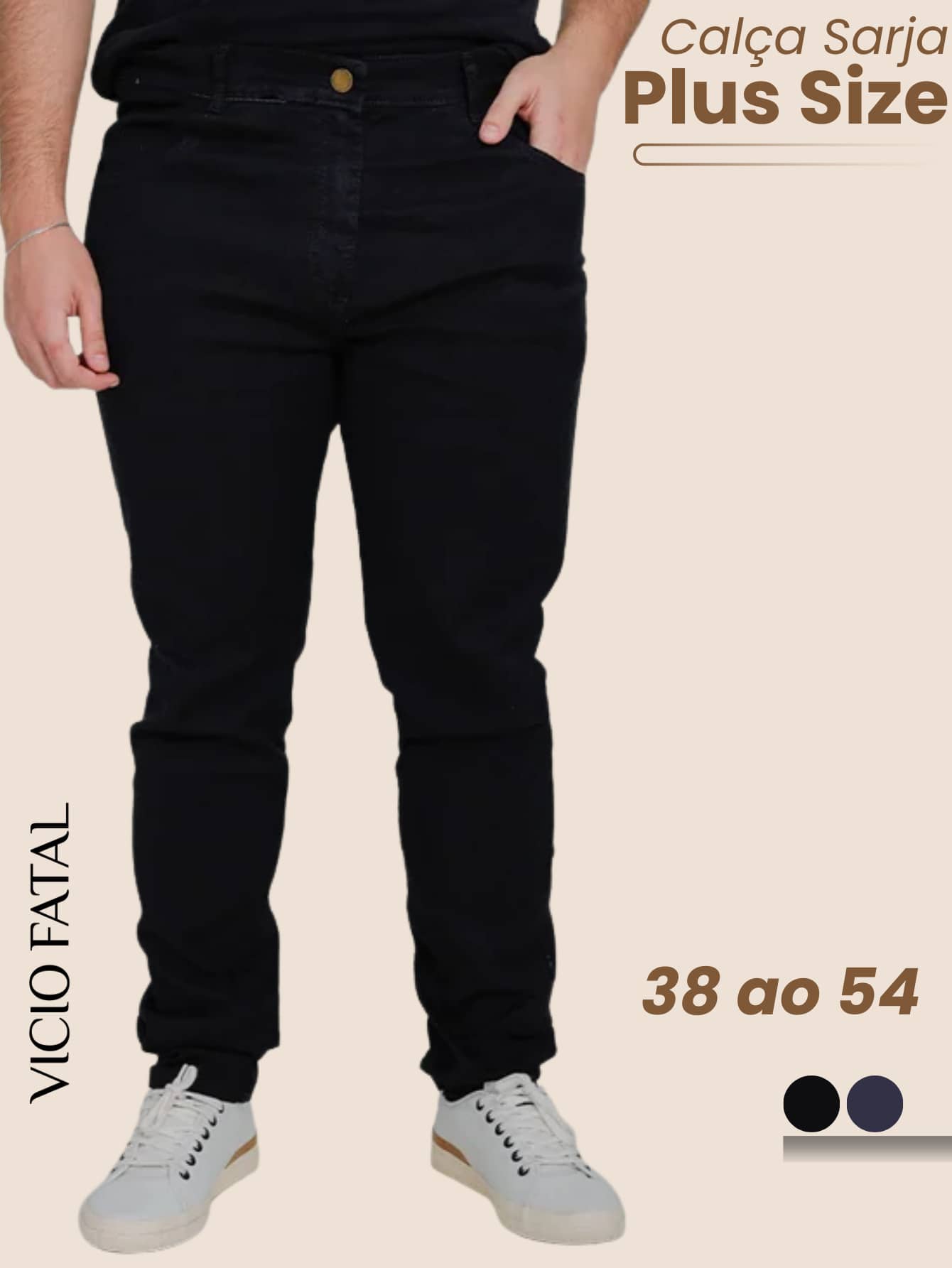 Vicio Fatal Men's Straight Twill Tex Denim Pants Plus Size Premium Social Fabric With Lycra High Durability And Comfort Casual Streetwear Balloon Bag Everyday - 黑色 - 查看 1