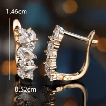 1 par de pendientes de aro elegantes asimétricos con gota de agua y circonita cúbica, pendientes geométricos de moda para mujer