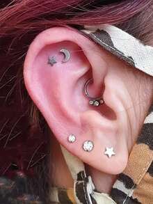 3 قطع من أقراط الشفة والغضروف المزودة بخيوط داخلية من التيتانيوم 16G مرصعة بأحجار