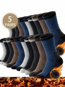3 Pares/5 Pares de Meias Grossas e Quentes para Caminhada Masculina - Proteção Contra Frio Extremo - Mistura de Poliéster - Absorção de Umidade, Abertura Elástica Antiderrapante - Adequado para Todas as Estações Dentro e Fora de Casa, Fitness, Trabalho - Disponível em Várias Cores (Azul Marinho, Marrom, Preto, Cinza, Bege) - Presentes Ideais para Entusiastas de Caminhada e Uso Doméstico - Multicolorido - Visão 2