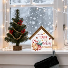 1pc Christmas Desktop Decor, House Shaped Wooden Block Design, Home Decor For Living Room And Bedroom, Office Desk Ornament, Christmas Gift, Home Decoration - Multicolor - View 5